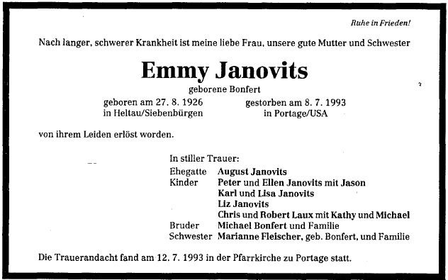 Bonfert Emmy 1926-1993 Todesanzeige